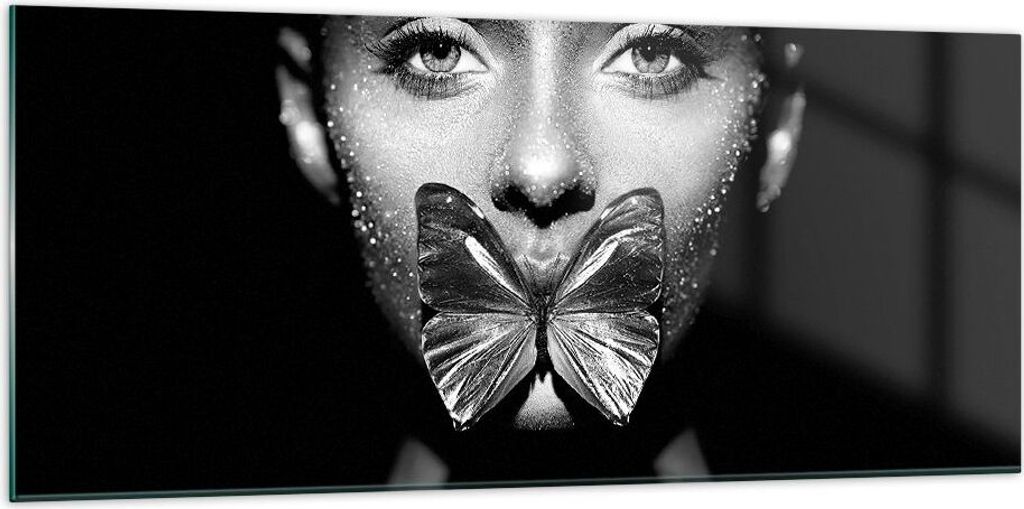Bilder auf glas - Einteilig - Frau Schmetterling Mund - 120x50cm - Glasbilder - Wandbilder - Bilder - zum Aufhängen bereit - Wanddekoration aus Gl...