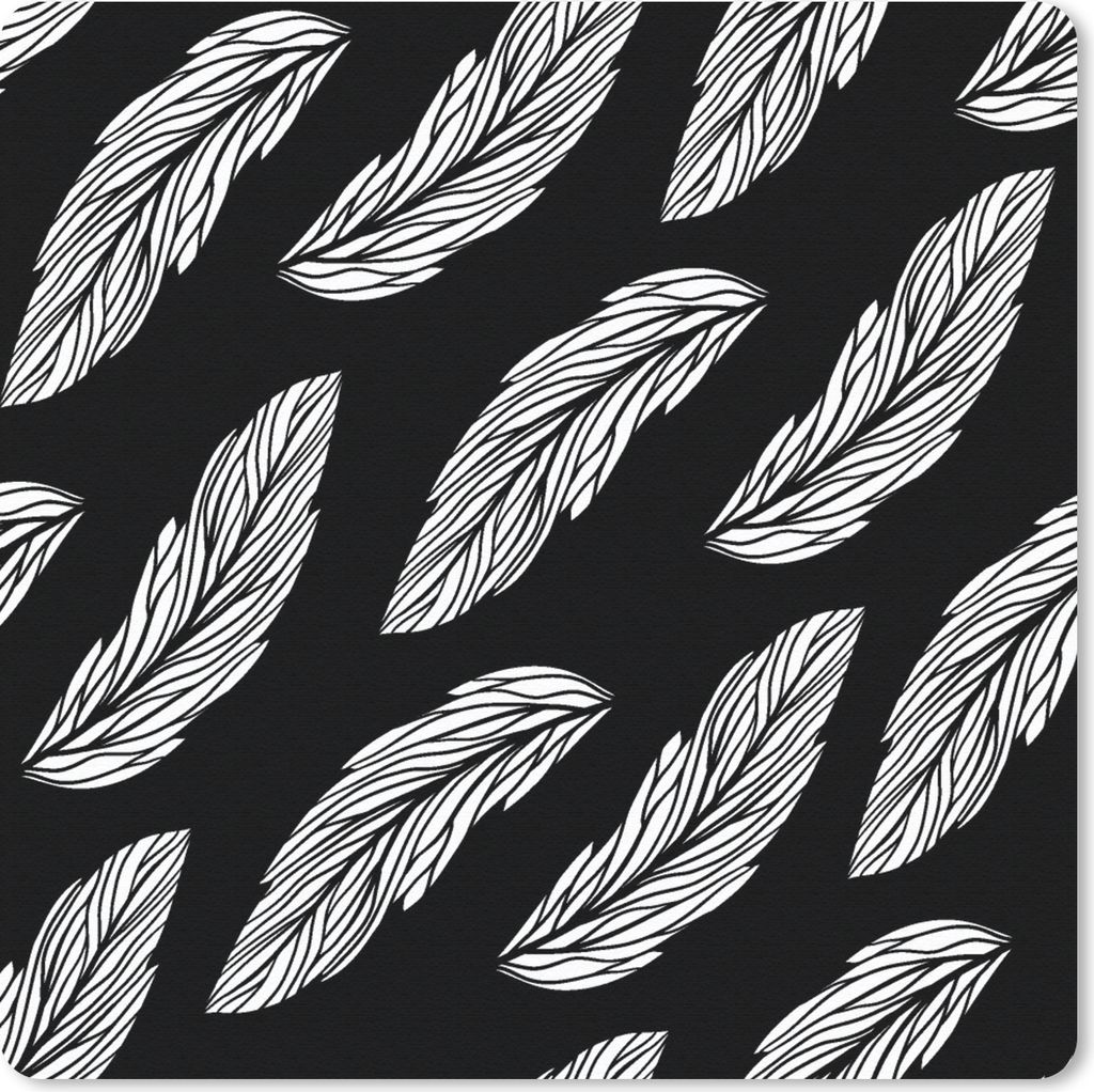 MuchoWow Mauspad Mousepad Muster - Federn - Schwarz und Weiß 30x30 cm - Mousepads - Maus Mat - Pad - Mausunterlage - Gaming