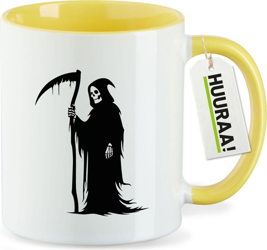 Huuraa Kaffeetasse Sensenmann Tod 330ml Gelb Keramik Kaffeebecher Geschenkidee