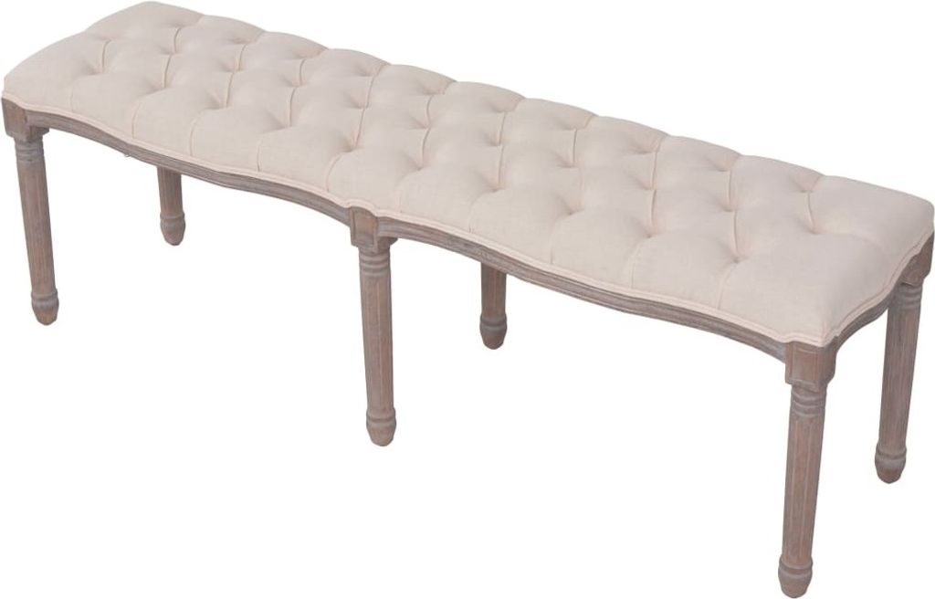 Hochwertigen Möbel Sitzbänke - Weiß Bank Leinen Massivholz 150x40x48cm Cremeweiß NEU2500494