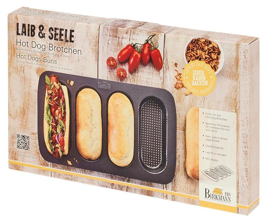 BIRKMANN 4er Hot Dog Brötchenblech, L 35 x B 22 cm, aus Produktbild 