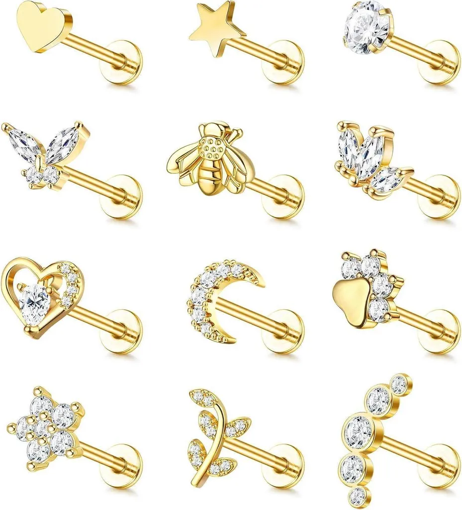 Lot Piercings Oreille 16G pour Tragus et Helix en Acier Anti-Allergie
