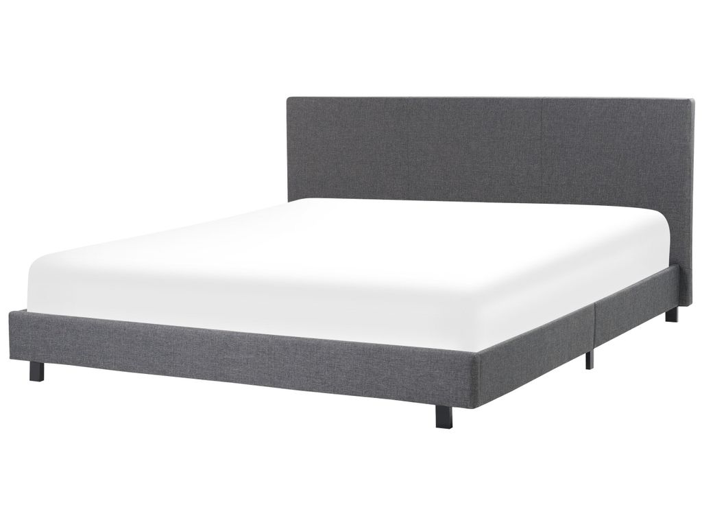BELIANI Polsterbett Leinenoptik Grau 180 x 200 cm Mit Lattenrost Hohe Kopfteil Modern