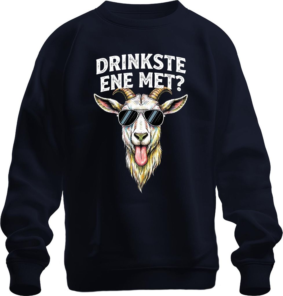 Drinkste ene met? Kölsch Ziegenkopf Sonnenbrille lustig Karneval Uni Sweatshirt Pullover, Navy, XL