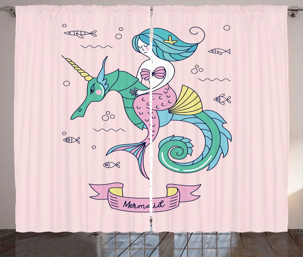 Rideau de salon universel rose pâle à motifs créatures marines 280cm