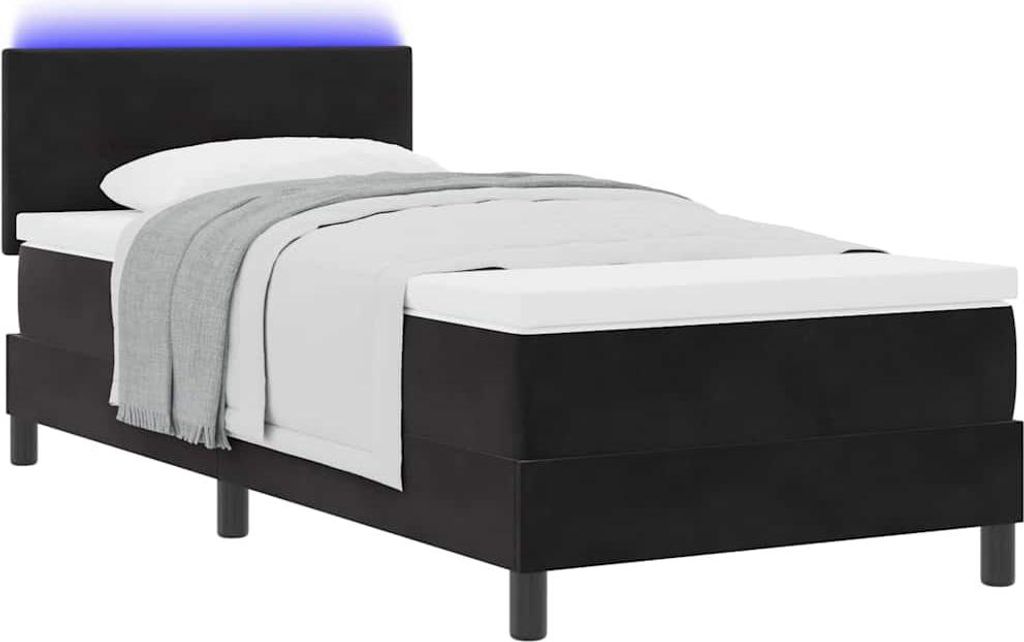 LED Boxspringbett mit Matratze mit LED Schwarz 80 x 200 cm Samt