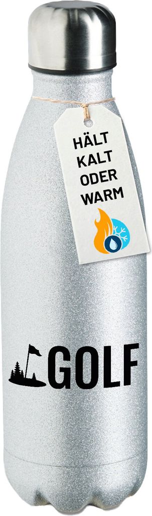 Huuraa Trinkflasche Golf Schriftzug 500ml Silver Edelstahl Wasserflasche Trinkflasche Geschenkidee