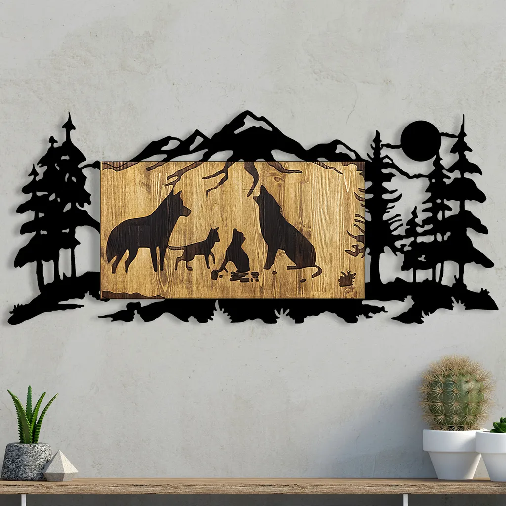 Wallity, Wolf- SKL2197, colore noce,Nero, Altre decorazioni per la casa, 108 x 3 x 47 cm, 100% metallo (spessore: 1