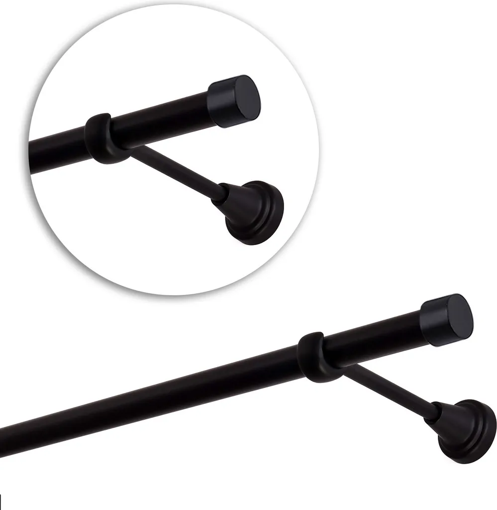 Bastone Per Tende 600 cm Nero Metallo - Asta Singola a Parete Robusta - 3