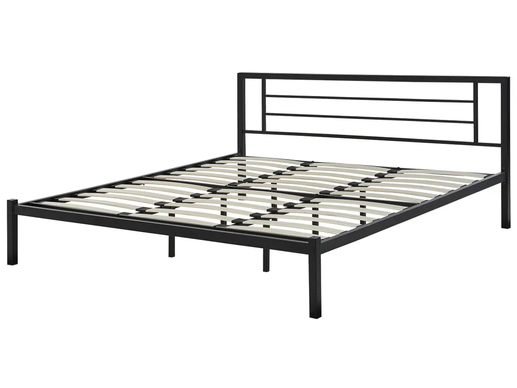 Lit 180x200 design industriel noir avec tête de lit basse Beliani