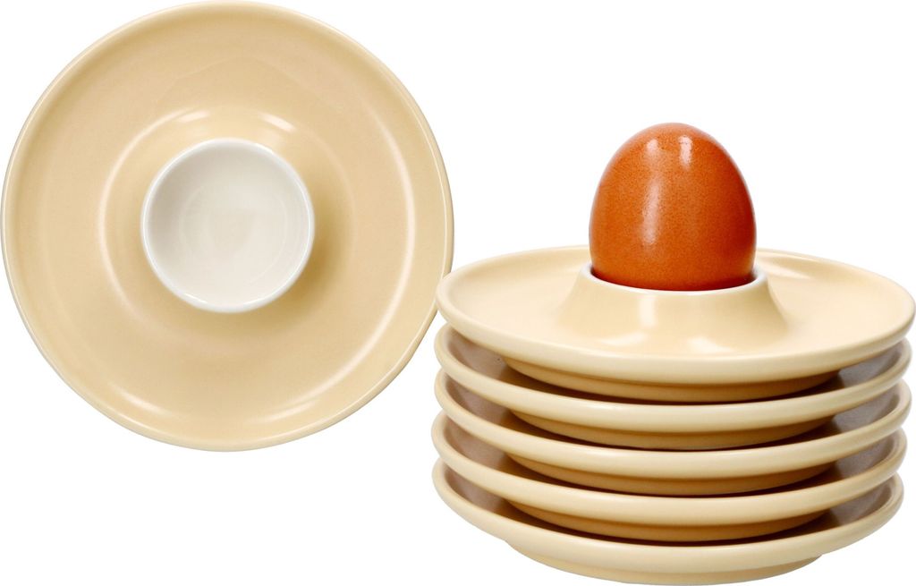 Ritzenhoff 6x Jasper Eierbecher mit Ablage Vanille Steingut 6 Personen