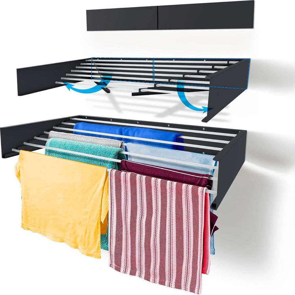 Platzsparendes Wandmontage-Trockengestell für Innen und Außen - 8,4 Meter Leine mit schlankem Design