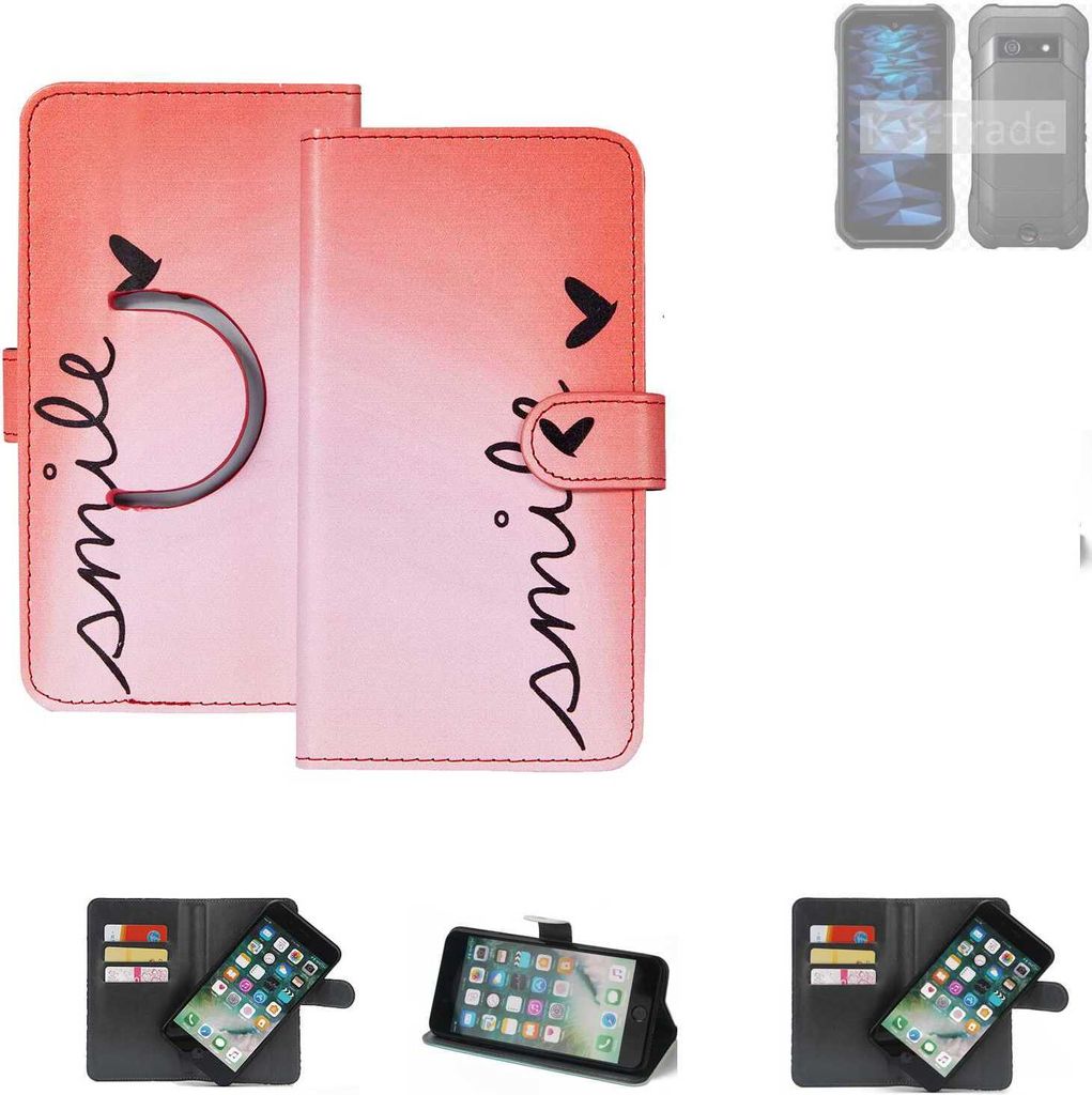 K-S-Trade Schutzhülle Handyhülle kompatibel mit Kyocera DuraForce EX Hülle cover bookstyle Etui “smile“ rot Standfunktion Kameraschutz (1Stk)