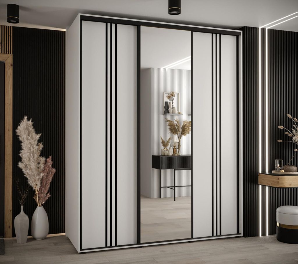 Kleiderschrank ASIRI 7 - 200/60 cm, weiß/schwarz