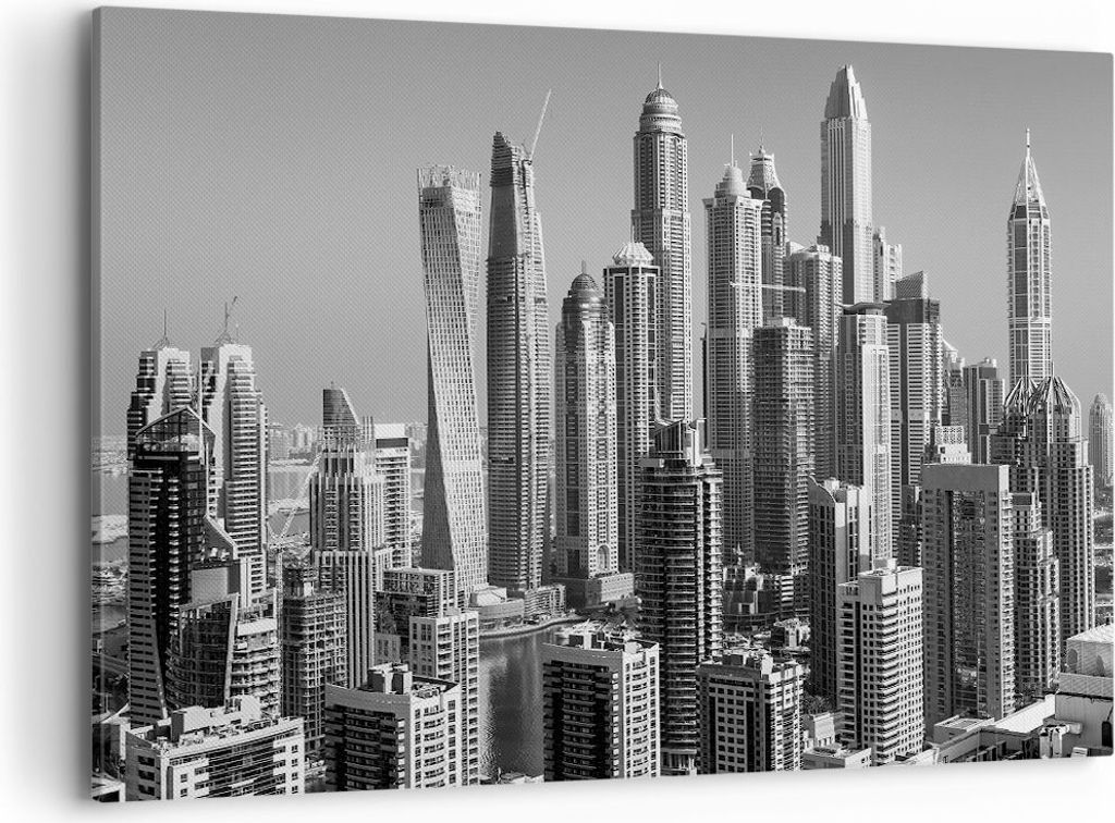 Bild auf Leinwand - Leinwandbild - Einteilig - Wolkenkratzer Fotografie Dubai - 120x80cm - Wand Bild - Wanddeko - Wandbilder - Leinwanddruck - Bild...