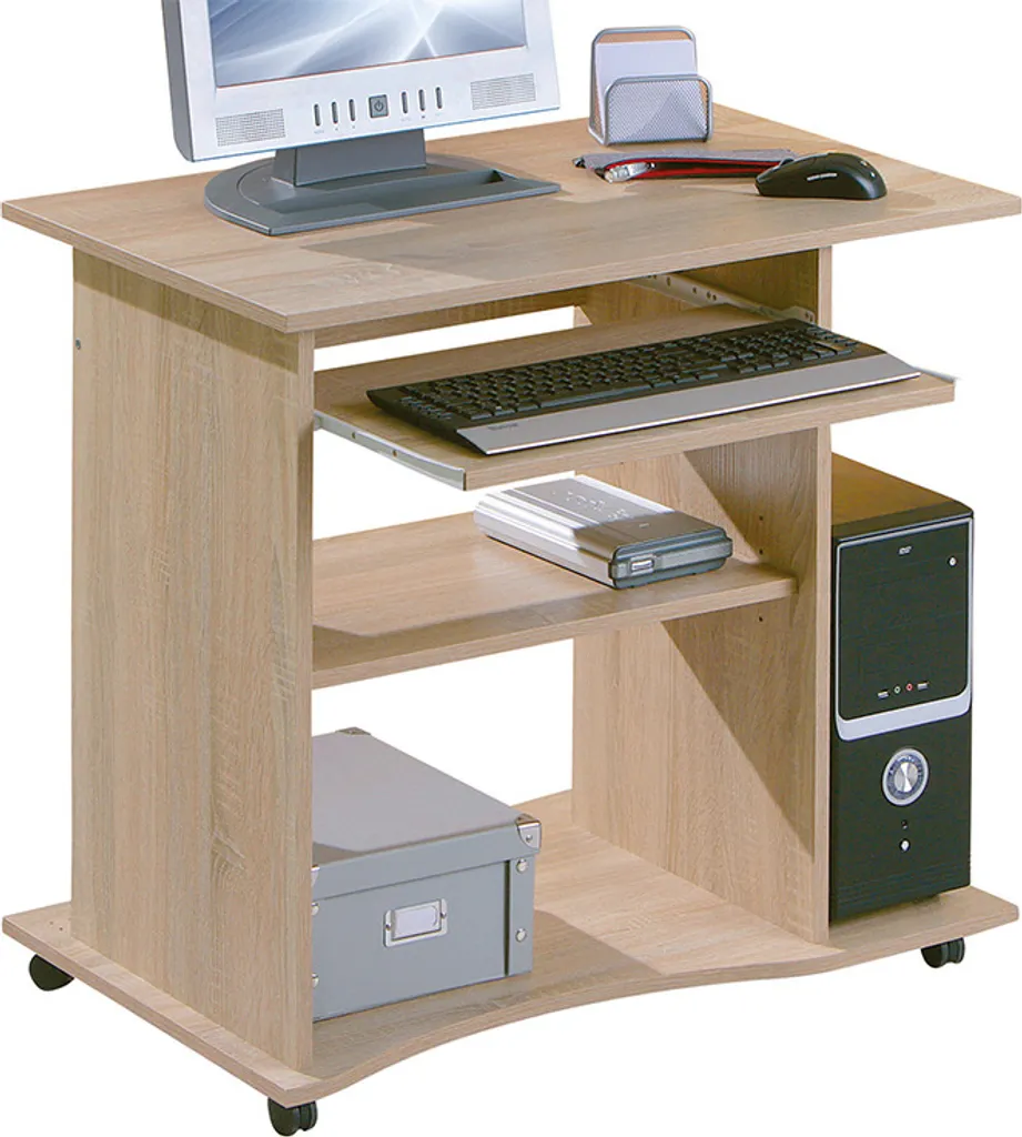 Table d'ordinateur 80 cm Durini en Chêne Sonoma à tablette coulissante