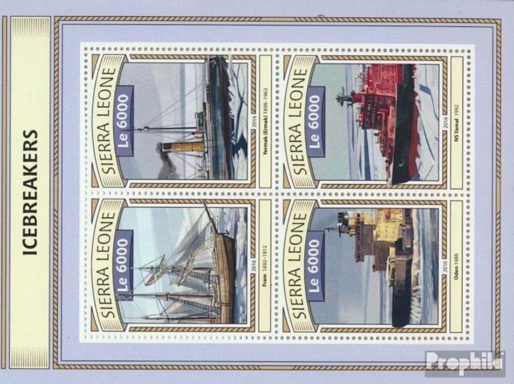 Briefmarken Sierra Leone 2016 Mi 7858-7861 Kleinbogen (kompl. Ausg.) postfrisch Eisbrecher