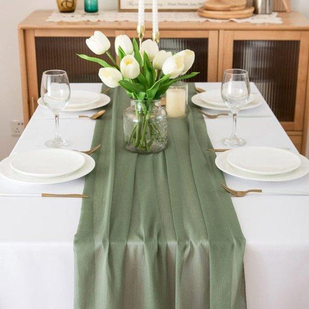 Grüne chiffon Tischdecke - 70 cm x 4 m - für Hochzeit Geburtstag Kommunion Fest - Eukalyptusgrün