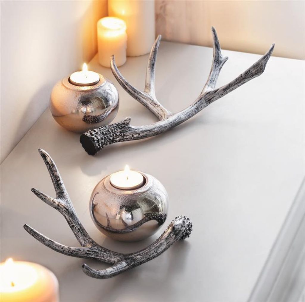 2x Dekofigur "Geweih" aus Polyresin in schwarz / silber, 18 Produktbild 
