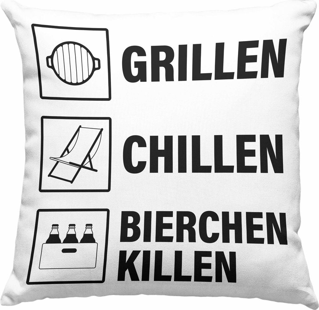 Trendation - Grill Deko-Kissen mit Füllung 40x40 Geschenk Männer Steak Liebhaber Grillen Geschenkidee Vater BBQ (Grün)