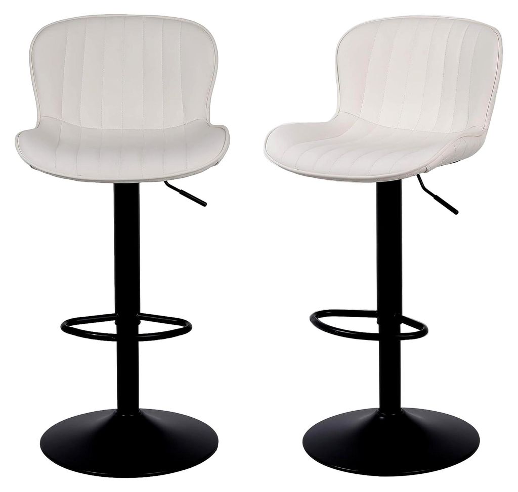 Barhocker 2er Set, Höhenverstellbare Barstühle mit Lehne und Fußstütze, Drehbare Küchenstühle für Esszimmer, Küche und Theke, Beige
