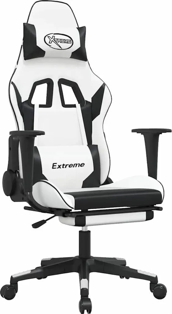 Sedia Ergonomica Gaming Massaggiante in Ecopelle Bianca e Nera