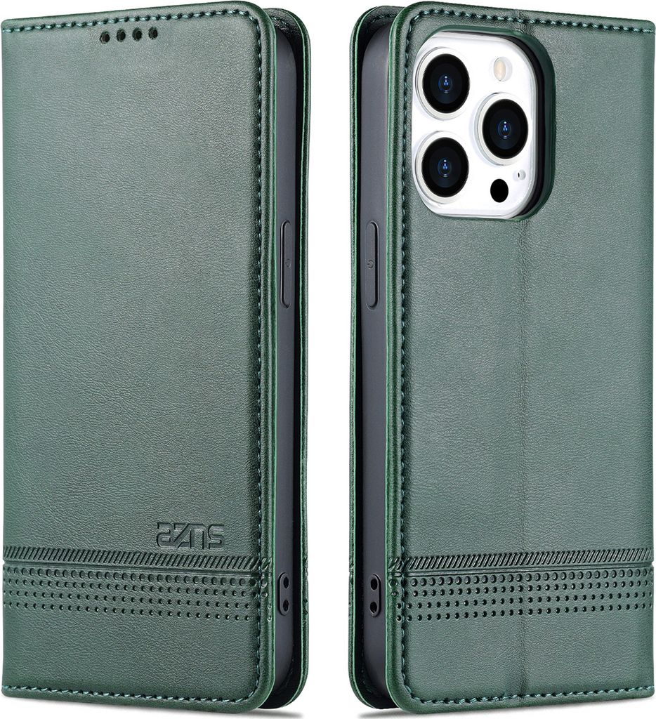 LederHülle für iPhone 13 Pro, Klapphüllen Brieftasche Magnetverschluss Ständer Schutzhülle für iPhone 13 Pro Grün