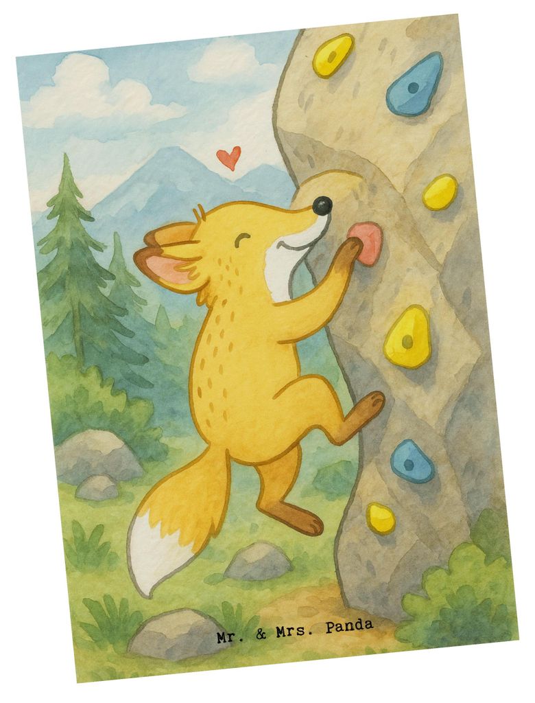 Mr. & Mrs. Panda Ansichtskarte Fuchs Bouldern Design - Weiß - Geschenk, Grußkarte, Kletterhalle, Postkarten, Kunstkarten, Postkarte, Boulderhalle...