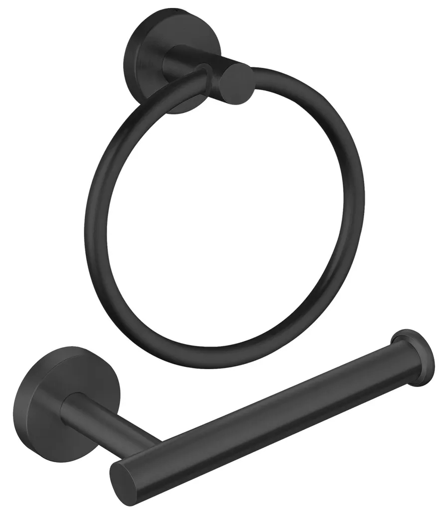 Support Papier Toilette et Anneau Serviette Noir Mat en Acier Inoxydable
