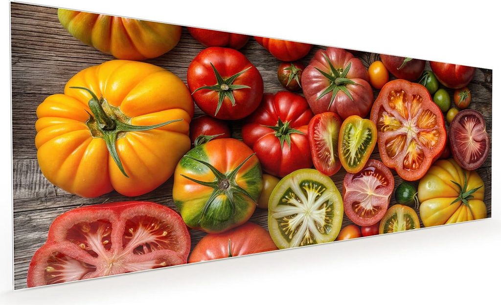 Küchenrückwand Spritzschutz Glas mit Motiv Verschiedene Tomaten 40 x 40 cm