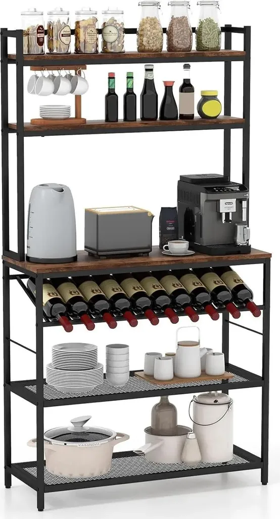 Porte-bouteilles 10 Emplacements et Étagère de Cuisine en Fer à 4 Niveaux