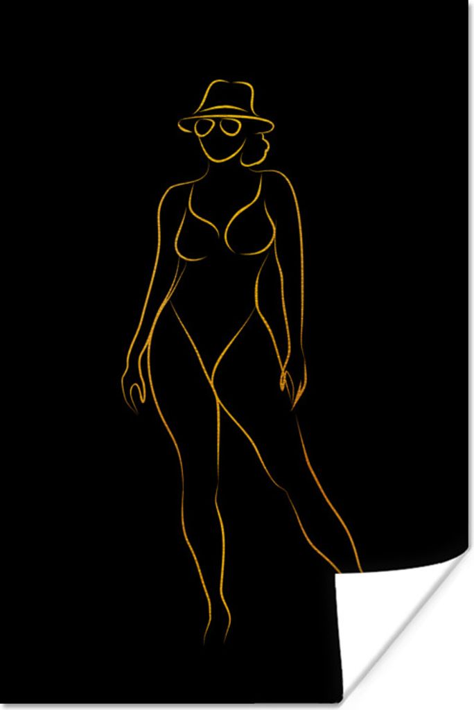 MuchoWow Poster Sonnenbrille - Schwarz - Gold - Linienkunst 20x30 cm - Papierdruck