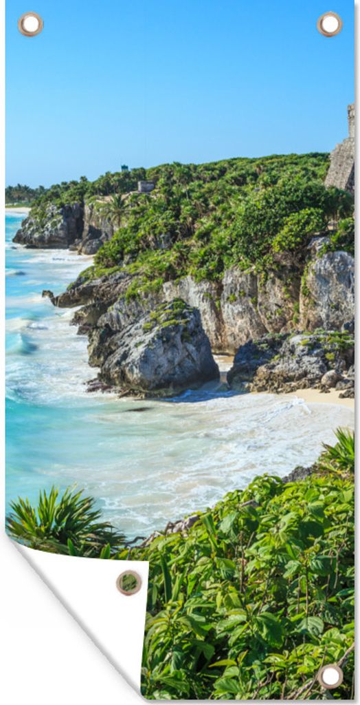 MuchoWow 30x60 cm Outdoor-Poster Gartendeko Sichtschutz Garten Poster für den Garten Azurblaues Wasser an den Stränden von Tulum in Mexiko