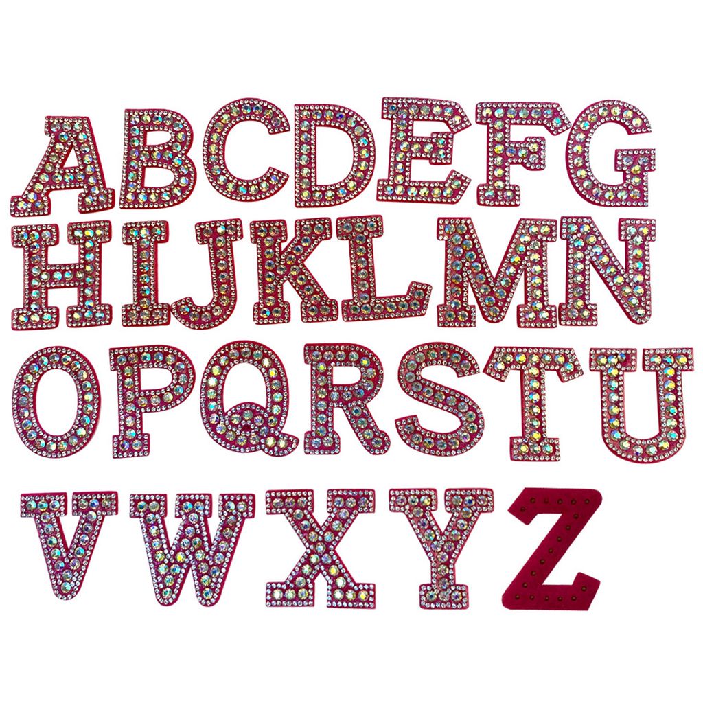 26 Teile/satz Exquisite Strass Dekoration Kleidung Patches Alphabet AZ Bügeln Bohrer Aufkleber für Zuhause-Rosenrot