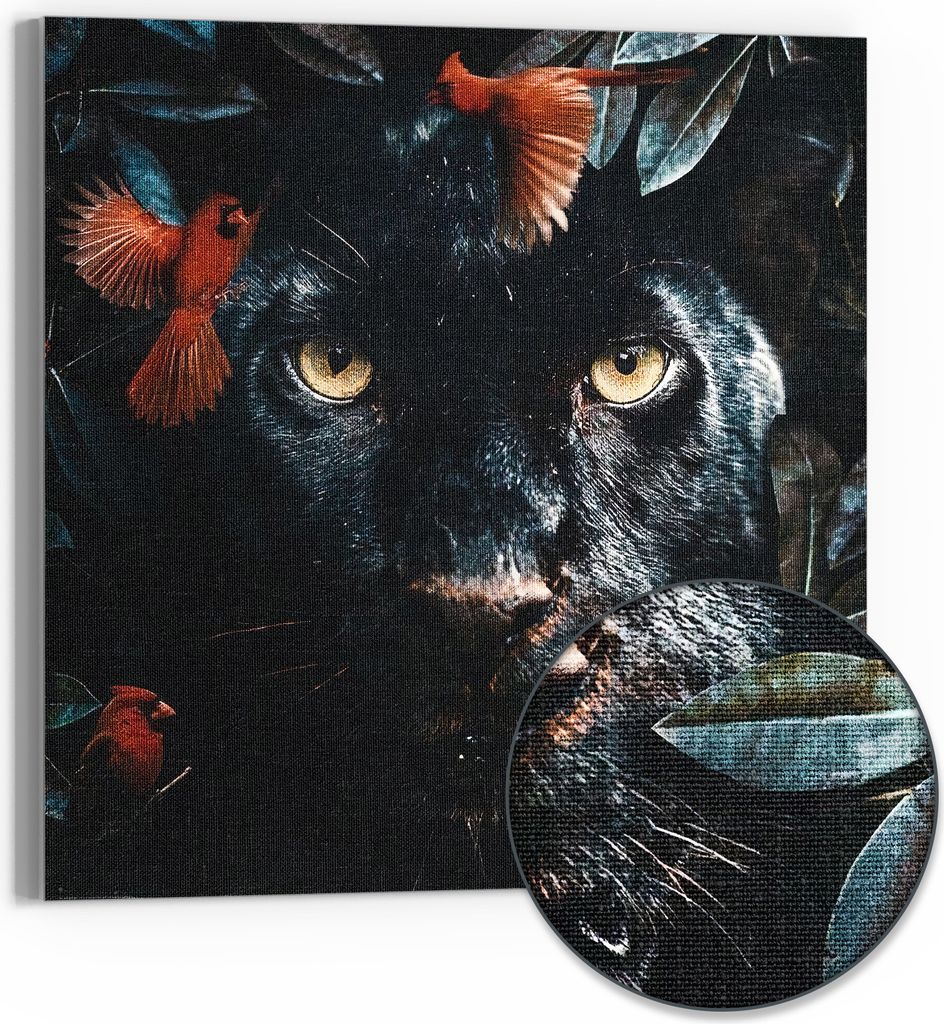 DEQORI Hybrid Leinwand Bild 30x30 cm 'Verborgene Raubkatze' Wandbild Glas flach modern