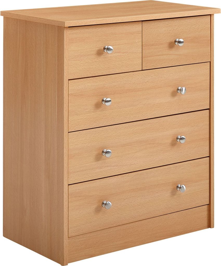 Design Holz-Kommode 60 x 70 x 35 cm buche mit 5 Schubladen | Mehrzweckanrichte flach für Flur | Modernes Sideboard zeitlose Anrichte