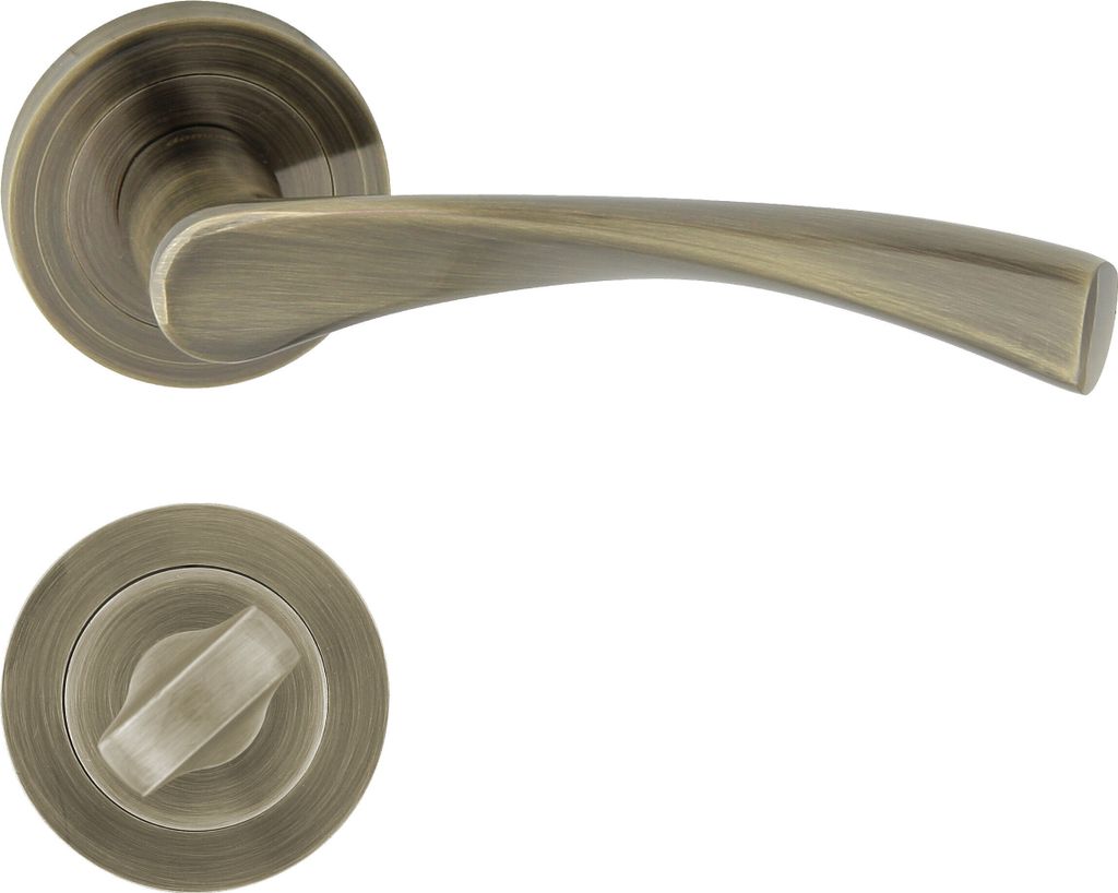 DOMINO Türgriff Drückergarnitur WC - Badezimmer Set | Rund-Rosette | Türbeschlag für Badezimmertüren | Set WC - Rosetten-Garnitur | Türklinke...