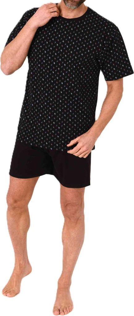 Normann Herren Schlafanzug kurzarm Shorty Pyjama in edler Minimal Print Optik ; schwarz , 50