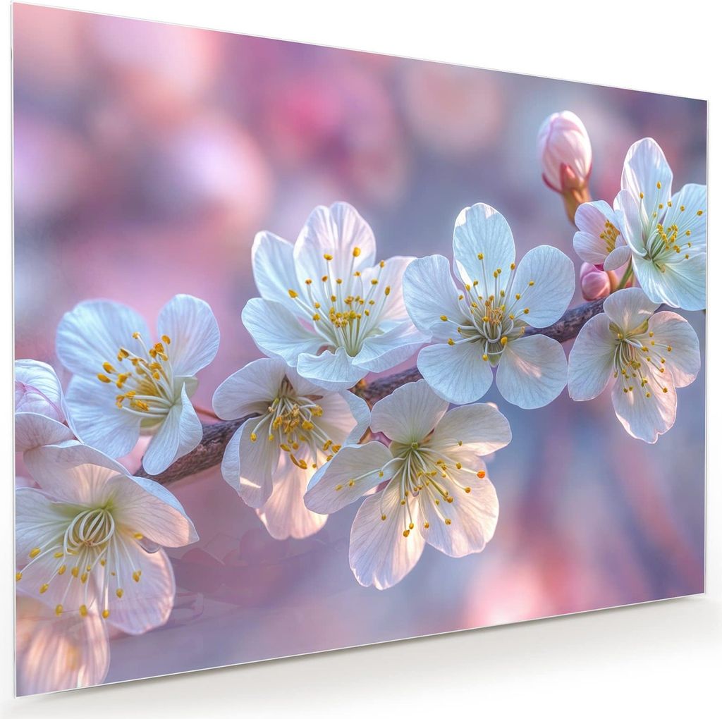 Glasbild 120x90cm in XXL für Wohnzimmer, Schlafzimmer Motiv Blühender Zweig