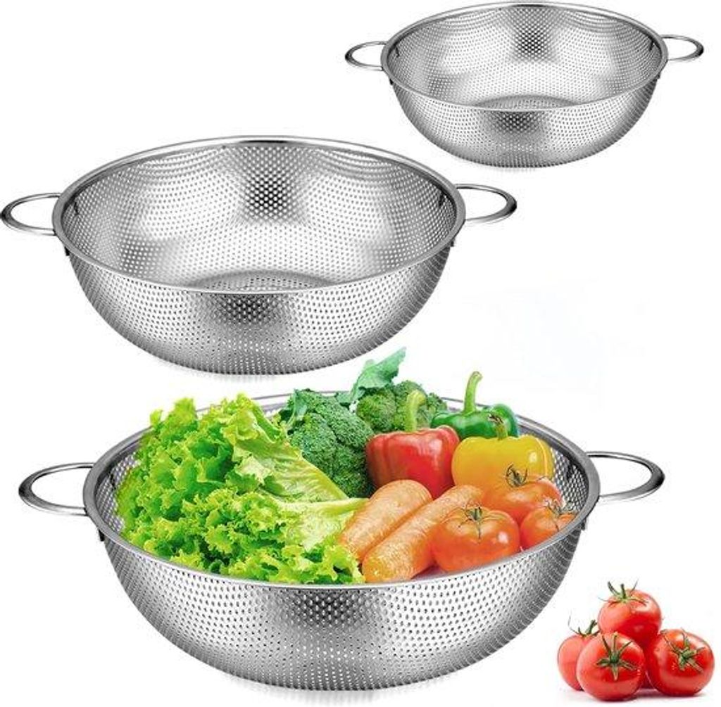 Dreifaches Edelstahl-Siebset für die Küche - mikroperforiert - für Pasta, Reis, Obst und Gemüse - Abwasser und Abluft