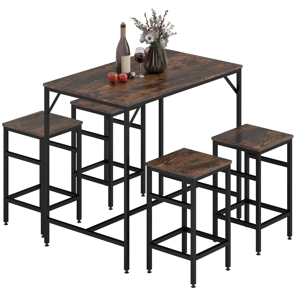 HOMCOM Bartisch-Set Stehtisch mit 4 Barhockern 5-teiliges Produktbild 