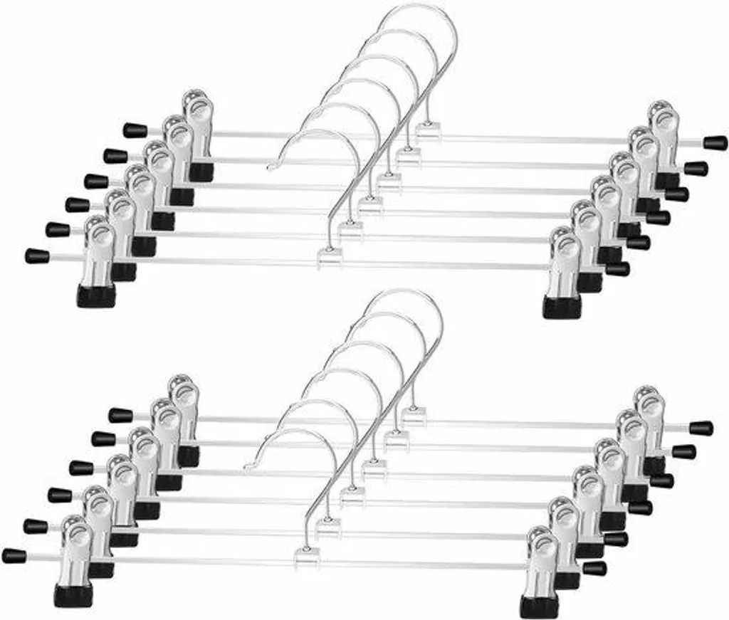 Cintre à pinces pour pantalons et jupes en métal argenté - pack de 12