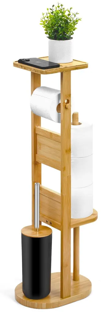 Porte-papier toilette sur pied en bois de bambou résistant à l'humidité