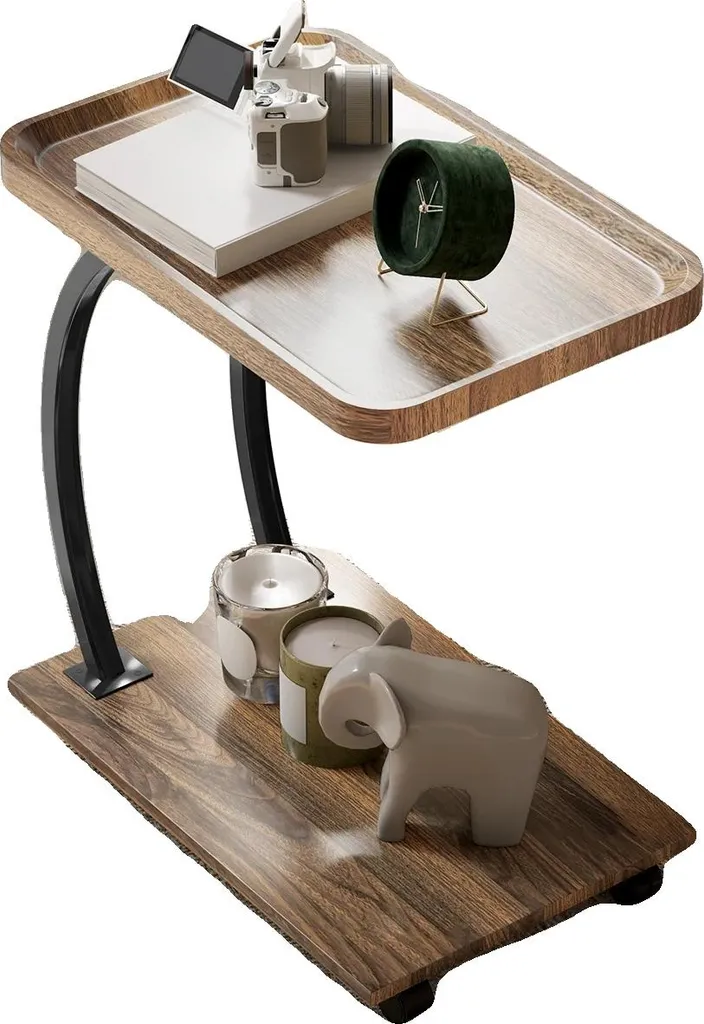 Table d'appoint en C marron et noir avec roulettes pour salon moderne