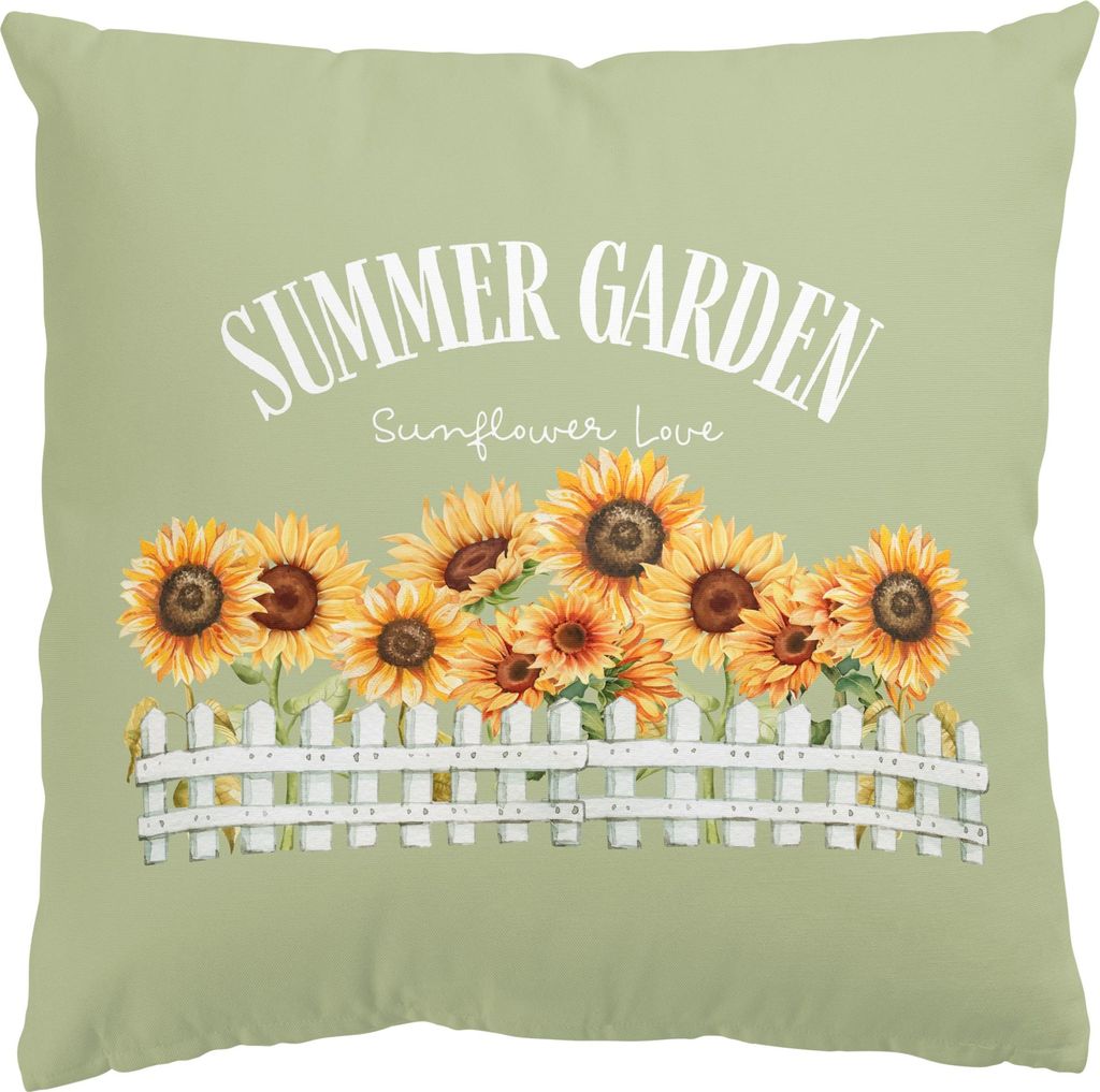Dekokissen Blumen draußen / Outdoor Zierkissen waschbar Sonnenblume grün Aquarell Illustration Sofakissen ohne Füllung
