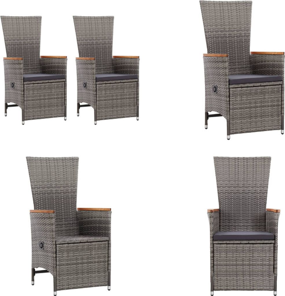 vidaXL Garten Liegestühle 2 Stk. mit Auflagen Poly Rattan Grau - Outdoor Stuhl - Outdoor Stühle - Gartenstuhl - Gartenstühle