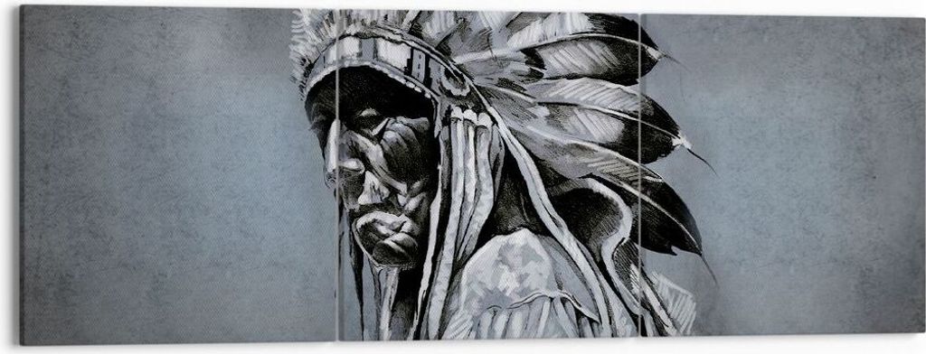Bild auf Leinwand - Leinwandbild - 3 Teile - Inder Feder Mann - 150x50cm - Wand Bild - Wanddeko - Wandbilder - Leinwanddruck - Bilder - Wanddekorat...