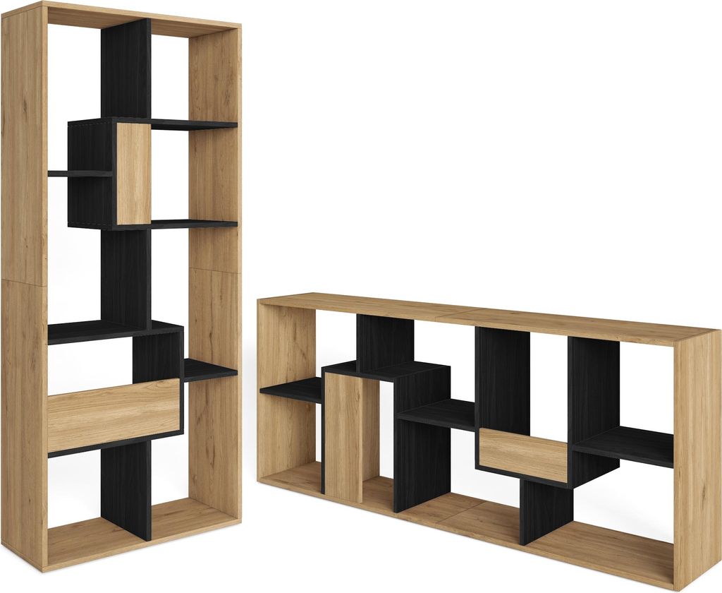 Bücherregal Bibliothek, 67x31x162cm, Aufbewahrungsregal, Eiche Schwarz