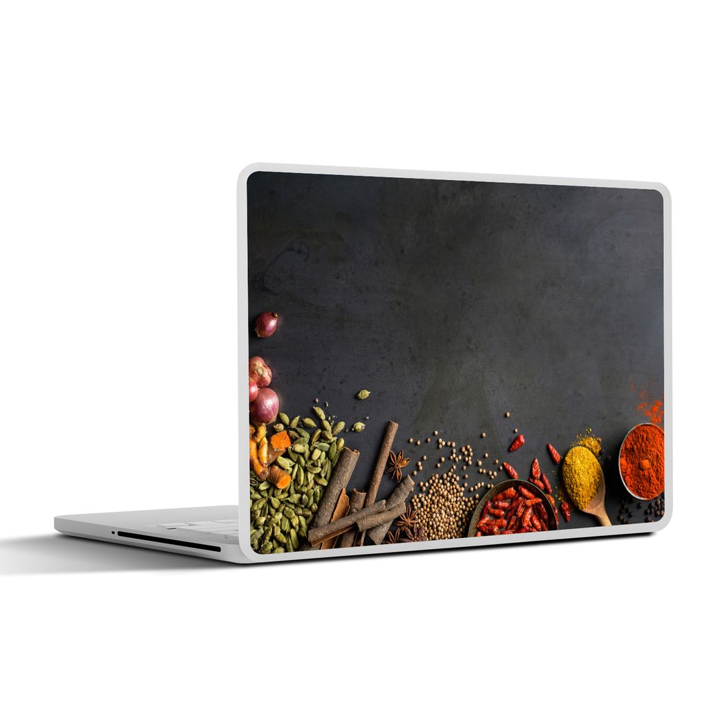 MuchoWow Laptop Aufkleber Sticker Cover Kräuter - Lebensmittel - Gewürze - Schwarz - Paprika - Zimt 30x22 cm - Laptop-Sticker