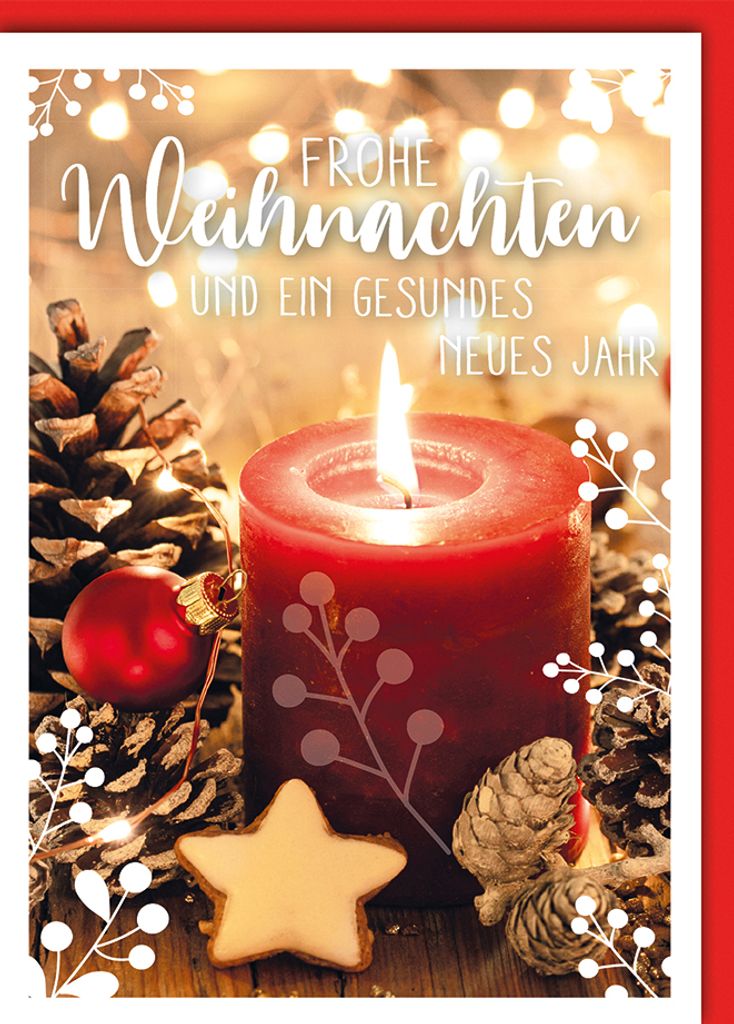 Weihnachten - Karte mit Umschlag - Brennende rote Kerze